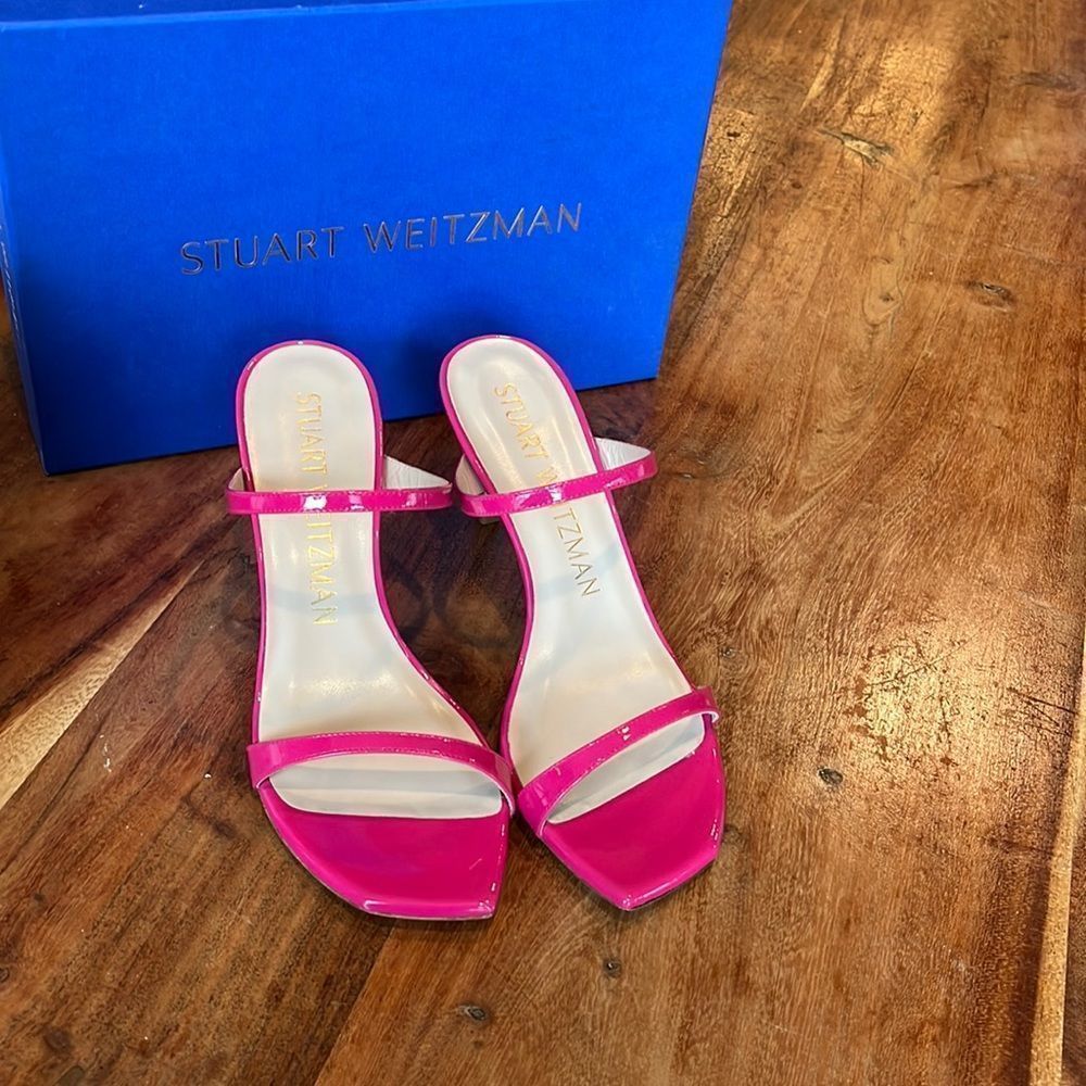 Stuart Weitzman Square Toe Stiletto Leather Slip on in Pink, Size 7.5